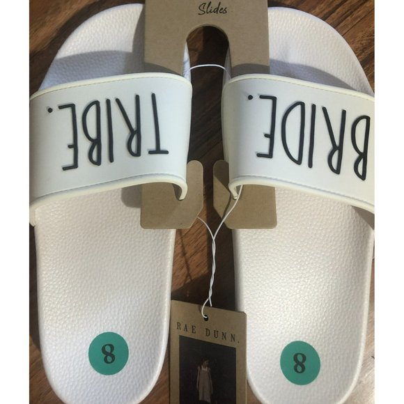Rae‎ Dunn BRIDE TRIBE Slides Ivory Size 8 Sandals New - Picture 2 of 4